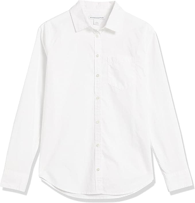 Chemise Femme Boutonnée en Popeline à Manches Longues, Coupe Classique